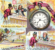 1870's-80's The Waterbury Train Pocket Watch Racing Victorian Trade Card F48 picture