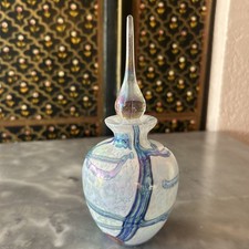 Vintage Irice Taiwan Blown Glass Perfume Bottle Round Blue White Jar Container￼ picture