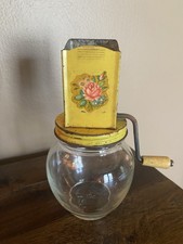 Vintage Androck Hazel Atlas Nut Chopper Grinder #5935 Yellow Floral Metal Top picture
