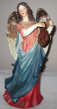 O'WELL Porcelain Angel Figurine Hand Painted with Lyre, 10.25