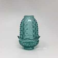 Wilkerson Glass Teal Blue UV Pink Glow Hobnail Fairy Lamp Lite / Candle Holder picture