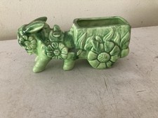 Green Ceramic Donkey Planter Floral Design Glazed Indoor Decorative picture