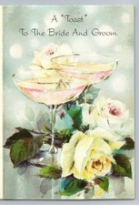 Vintage Forget Me Not Wedding Greeting Card A Toast Bride & Groom Roses Yellow picture