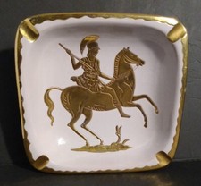 Vintage Ugo Zaccagini ITALY Ashtray ROMAN & HORSE GOLD ACCENTS *CHIPS MANLY GIFT picture