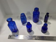 Vintage Cobalt Blue Glass Bottle Collection Small Medicine Apothecary Vials Lot picture
