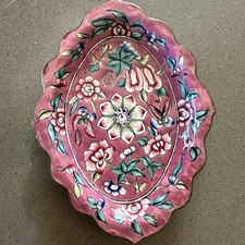 Vintage Enameled Pink Floral Multi Colored Trinket Dish picture