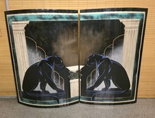 Vintage Large MCM Postmodern Jon Gilmore Black Panther Wall Art Pair  picture