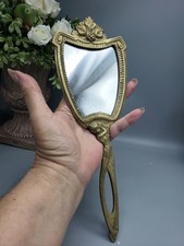 Vintage Brass Vanity Cosmetic Mirror- Deco Nouveau Nostalgic Feminine 10 x 4 picture