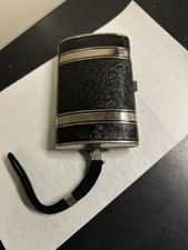 Antique 1920s Wrist Art Deco  Black  Leather Vashe Powder & Rouge Compact picture