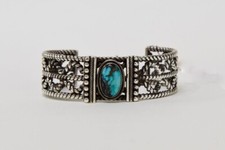 Large Navajo Bracelet with High Grade Natural Bisbee Turquoise setting picture