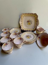 VTG ‘TUSCAN” ENGLAND  BONE CHINA TEA SET 20PC CREAM PINK FLORAL SPRAYS GOLD EDGE picture