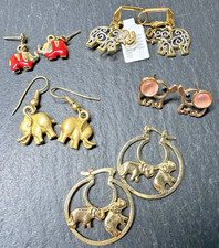 FOUR UNIQUE PAIR OF VINTAGE GOLD TONE ELEPHANT EARRINGS N184 picture