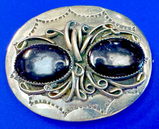 Gorgeous Arizona Silversmiths Handmade German Silver And Onyx Belt Buckle picture