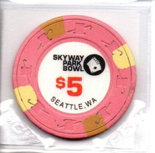 Skyway Park Bowl Casino Seattle WA 5 Dollar Gaming Chip as pictured picture
