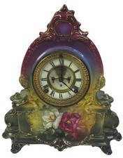 Antique Ansonia Royal Bonn La Manche Porcelain Mantel Clock Open Escapement picture