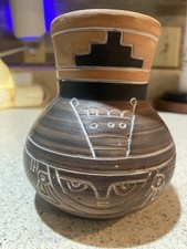 Armando de Mexico Vase Brown & Black Etched Sgraffito 3 Faces Hand Made picture