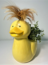 7¼hx8½w Ceramic QUIRKY YELLOW DUCKY Duck VASE PLANTER CRAFTED picture