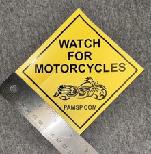 Watch For Motorcycles Yellow Decal, Bumper Sticker, Window Sticker picture