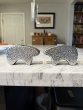 Vtg Brutalist Candle Holders Metallic Glaze Biomorphic Sculptural Pair 4 x 2.5” picture