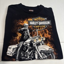 Harley Davidson Dealership Tee Shirt Lumberjack Texas Skeleton Rider Black  L picture