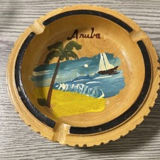 Vintage Tree Sea Yatch Wood Ashtray From Aruba Wooden Souvenir Ashtray Retro picture