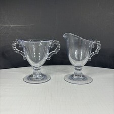 Imperial Glass Candlewick Pedestal Cream Sugar 1930s Depression Glass Vintage picture