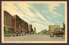 OLD POSTCARD CANADA QUEEN ST. CHARLOTTETOWN P.E.I. PRINCE EDWARD ISLAND 1930's picture