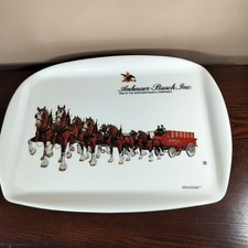 Vintage Anheuser Busch Serving Tray Featuring Clydesdales Wagon Plastic Italy picture