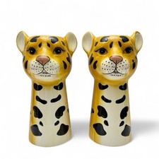 Ashland Pair Set of Cheetah Jungle Cat Head Ceramic Vases 12-3/4in. picture