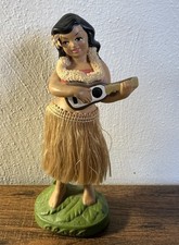 Vintage Hawaiian Hula Girl DELUXE Nodder w/Ukulele, Fluffy Lei, Flower,DETAIL,MT picture