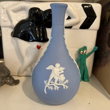 Wedgwood Jasperware Blue Bud Vase Four Seasons Line Autumn & Winter 5.5