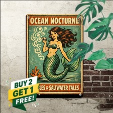 Mermaids Smoke Seaweed Nautical Ocean Myth Legend Retro Metal Sign 8x12 picture