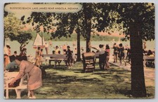Angola Indiana Bledsoes Beach Lake James Bathers Linen Postcard picture