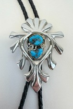Arthur J Williams AJW Navajo Sterling Silver Turquoise Bolo Tie 43g picture
