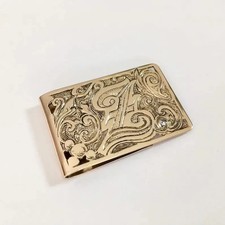10K Yellow Gold Plated Round Diamond Accent Hand Engraved Initial Money Clip 1 P picture