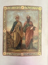 Rare Orthodox Icon Holy Apostles Peter and Paul wood 19C Size 16in X 13in picture