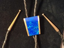 Vintage Bolo Tie Vibrant Blue Stone Signed oHo '87 Pat Pend Native American picture