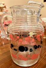Hazel Atlas Atomic Pink & Black Polka Dot Lemonade Pitcher 1950’s 64 oz picture
