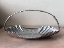 Vintage Aluminum Hammered Oval Shaped Fluted Floral Rose Themed Basket w/ Handle picture