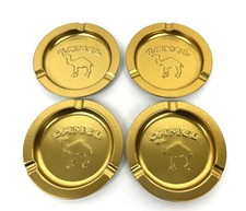 Lot Of 4 Vintage Camel Cigarettes Gold Tone Round Tin Ashtray Logo New 3.5” picture