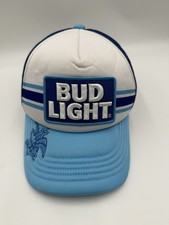 Budweiser Bud Light Blue White Trucker Hat Snapback Adjustable Cap Beer Adult picture
