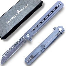 Full Tc4 Titanium EDC Folding Knife Damascus Steel Tanto Blade Ball Bearing picture