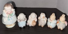 Vintage Michel & Co Porcelain Lot Girl, Sheep, Dog, Bunnies Set Of 6  picture