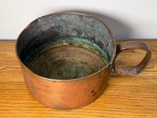 Antique 19th C Hand Hammered Copper Hearth Pot Riveted Handle Primitive 9