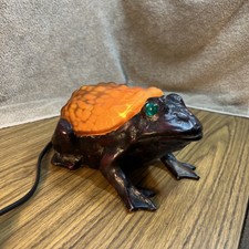 Vintage Cast Iron Frog Lamp with Green/Amber Glass Shell Toad/Frog Collectable picture