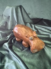 Vintage Ceramic Hippo Figurine Open Mouth Drip Glaze Pottery Statue MCM  picture