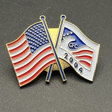 USA America 2004 CFC Combined Federal Campaign Crossed Flags Lapel Hat Pin picture