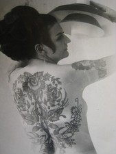 Scarce, early,  Photo ... , TATTOOED LADY ... KOBEL # T-1396,  back tattoo, rose picture