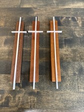 VTG MCM Wooden Cross Brutalist Aluminum & Walnut/Teak Crucifix SET OF 3 picture