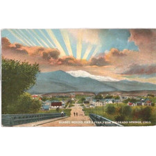 Pikes Peak Vintage Tinted Art Postcard Sunset Colorado Springs Unposted p1p picture